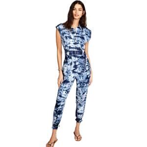 La Vie Rebecca Taylor Tie Dye Utility Jumpsuit Belted Blue White Cotton XS